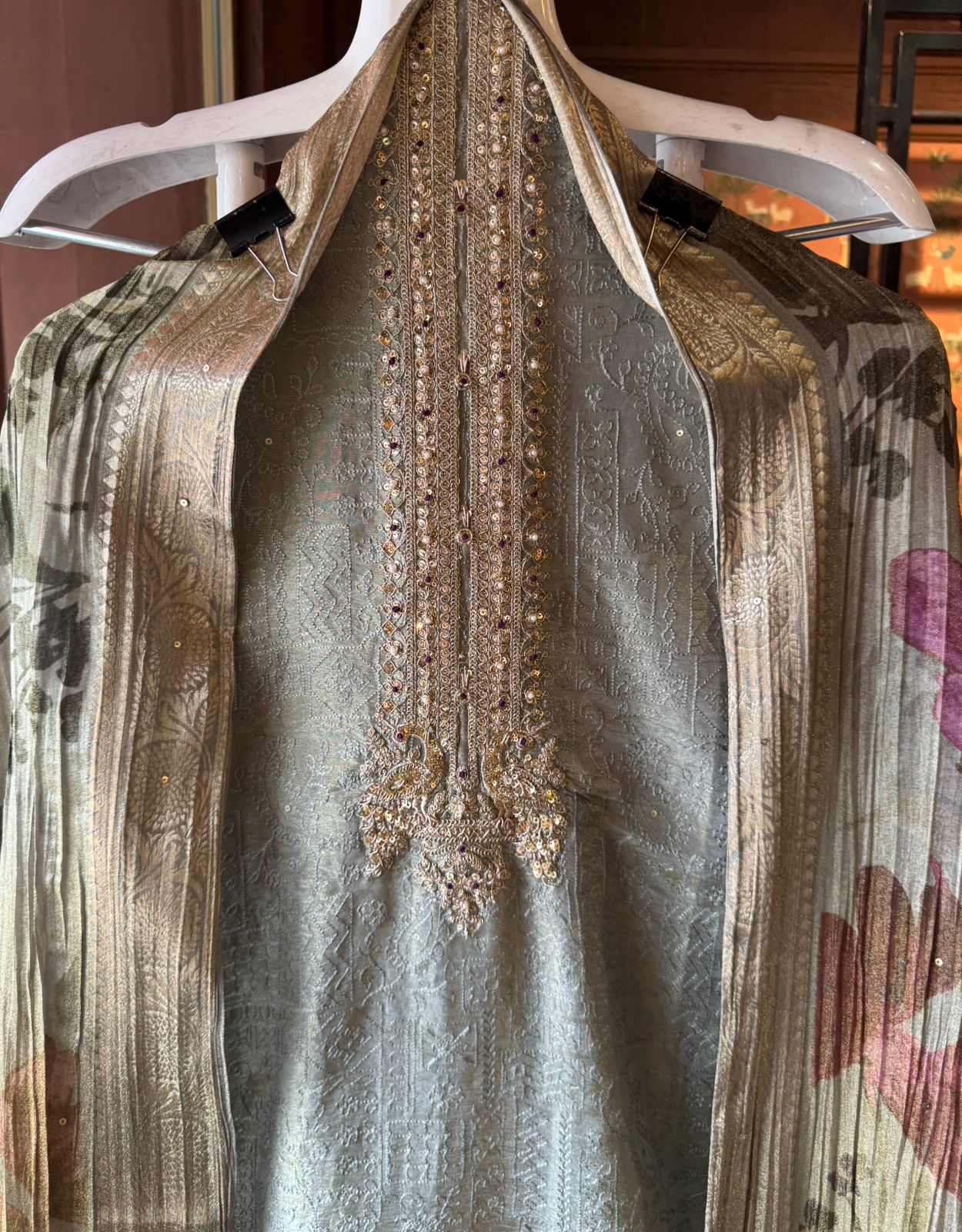 Self embroidered tissue shirt