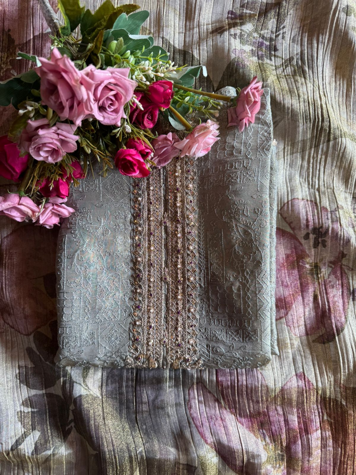 Self embroidered tissue shirt