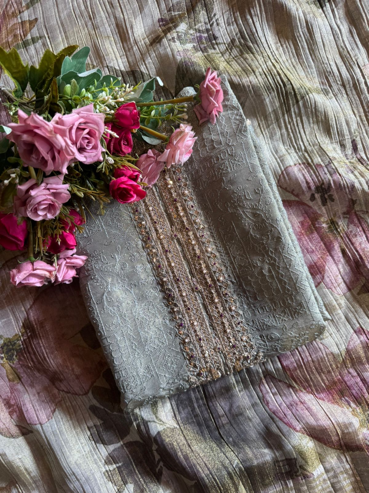 Self embroidered tissue shirt