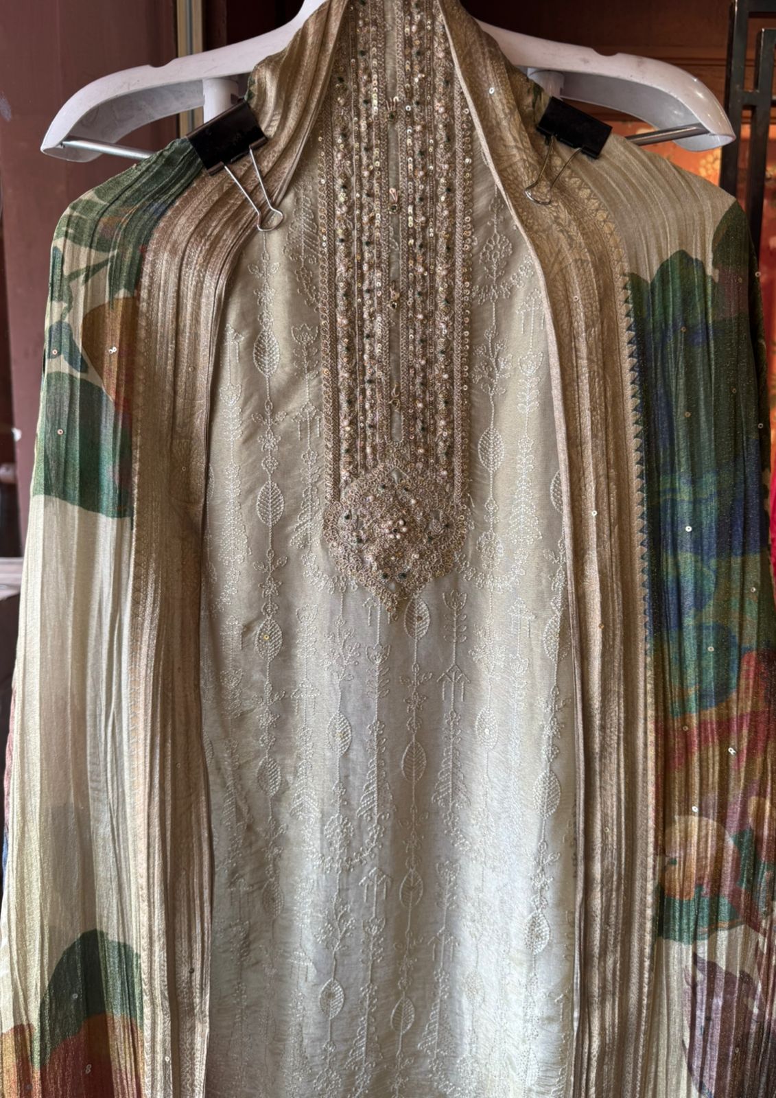 Self embroidered tissue shirt