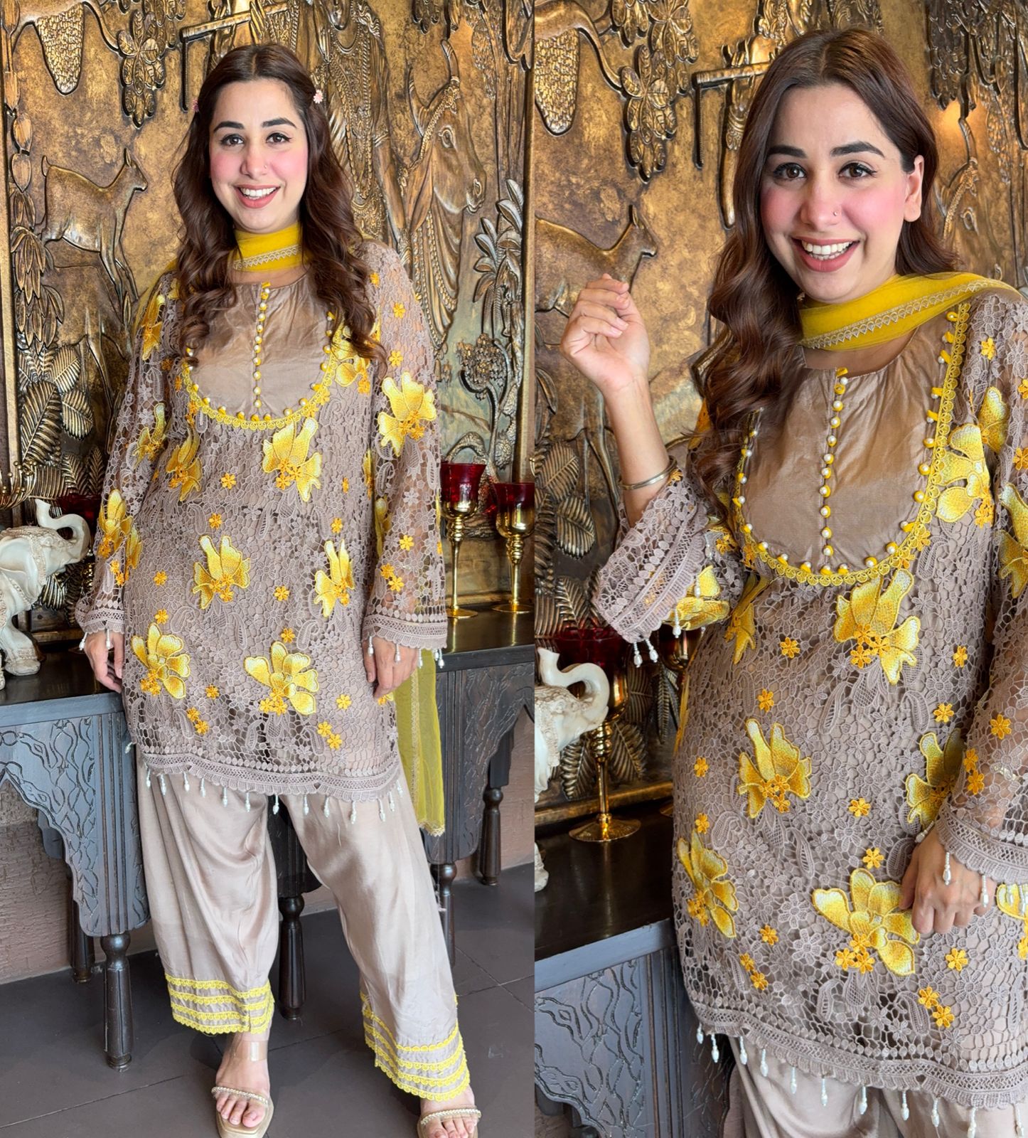 Designer Coord set Crochet Short shirt