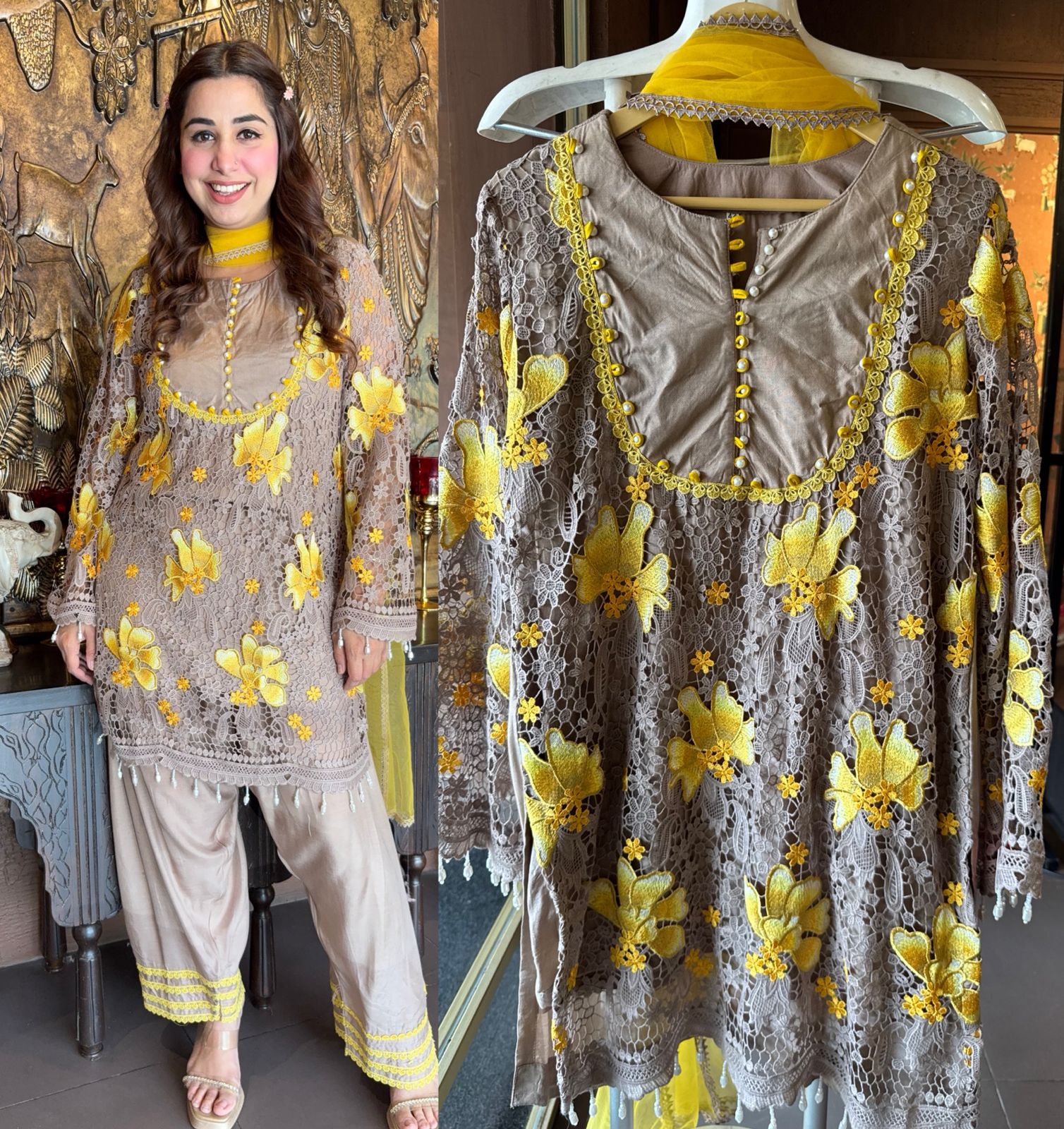 Designer Coord set Crochet Short shirt