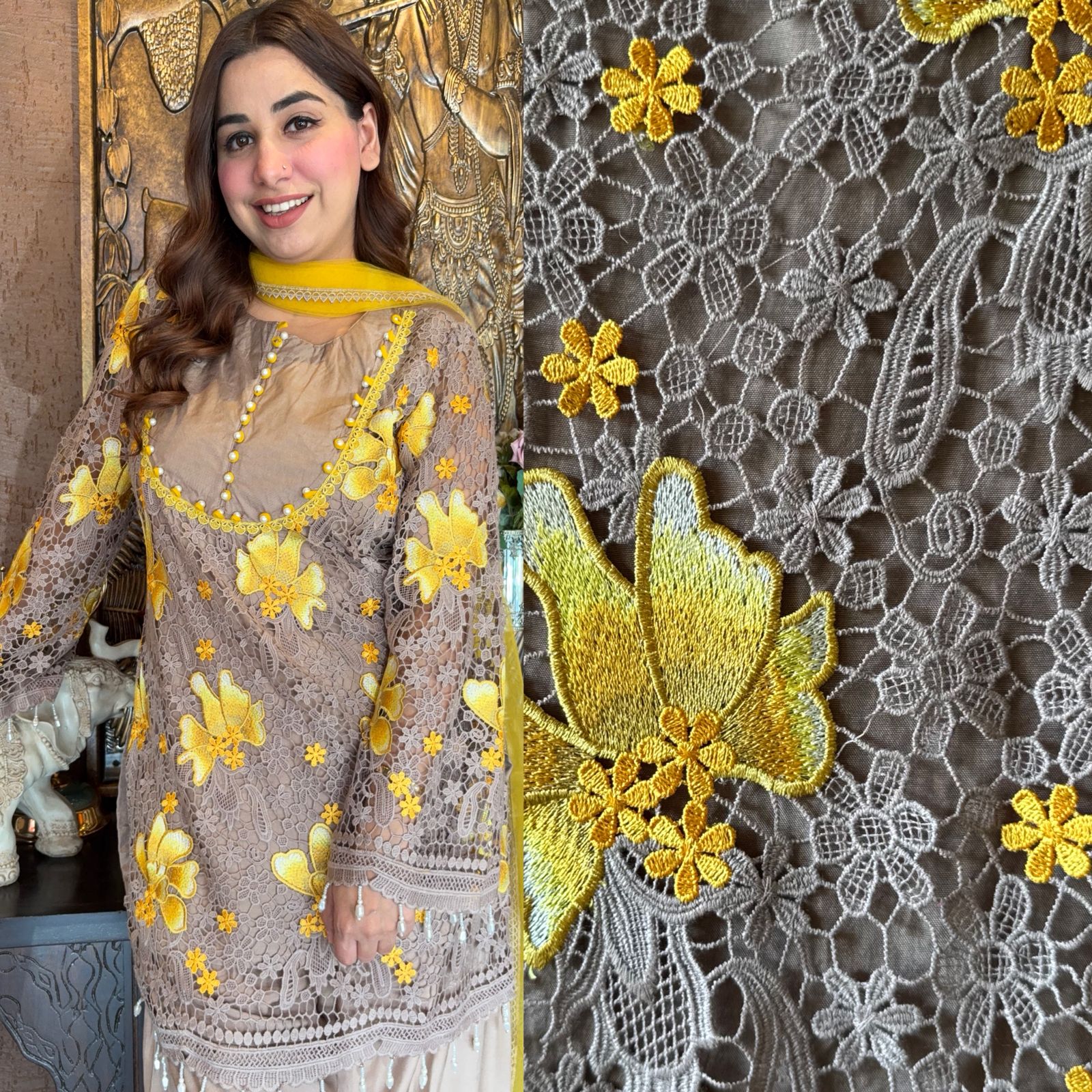 Designer Coord set Crochet Short shirt