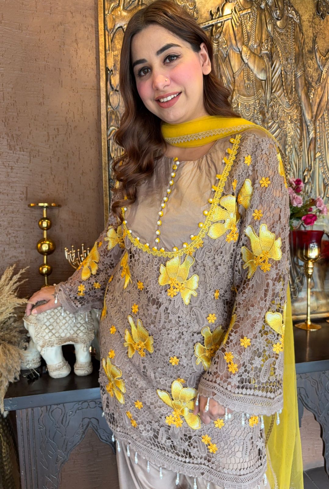 Designer Coord set Crochet Short shirt