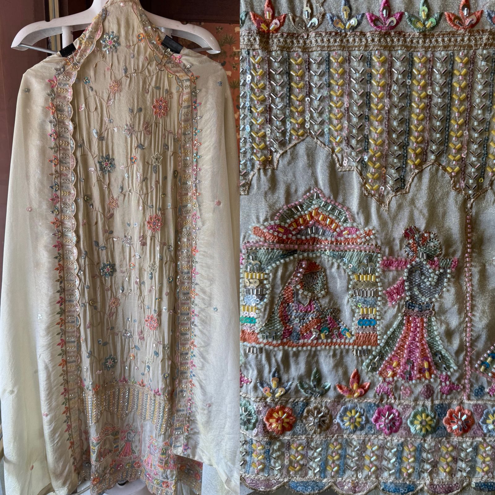 Handwork pieces On pure shimmer tissue shirt