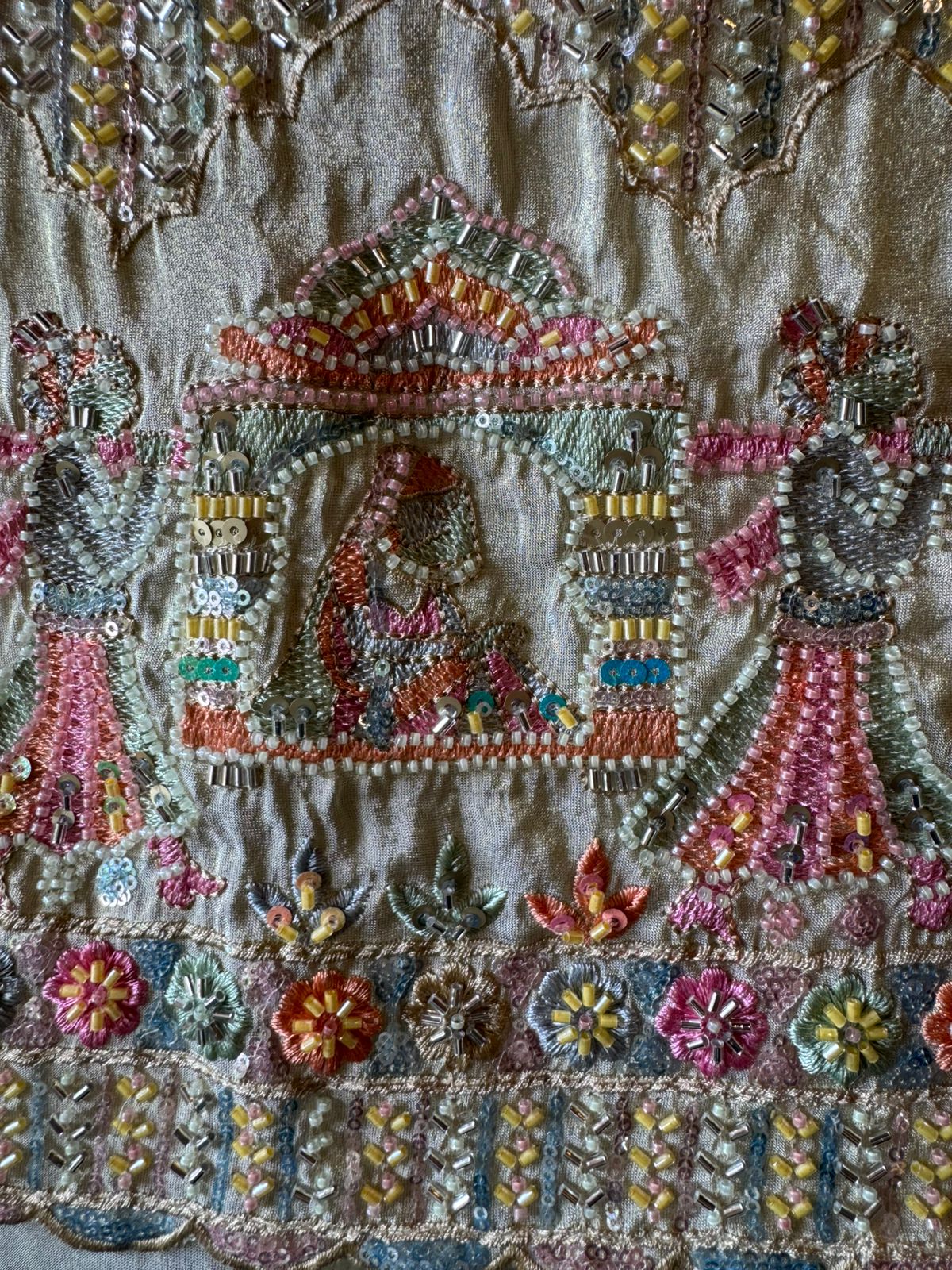 Handwork pieces On pure shimmer tissue shirt