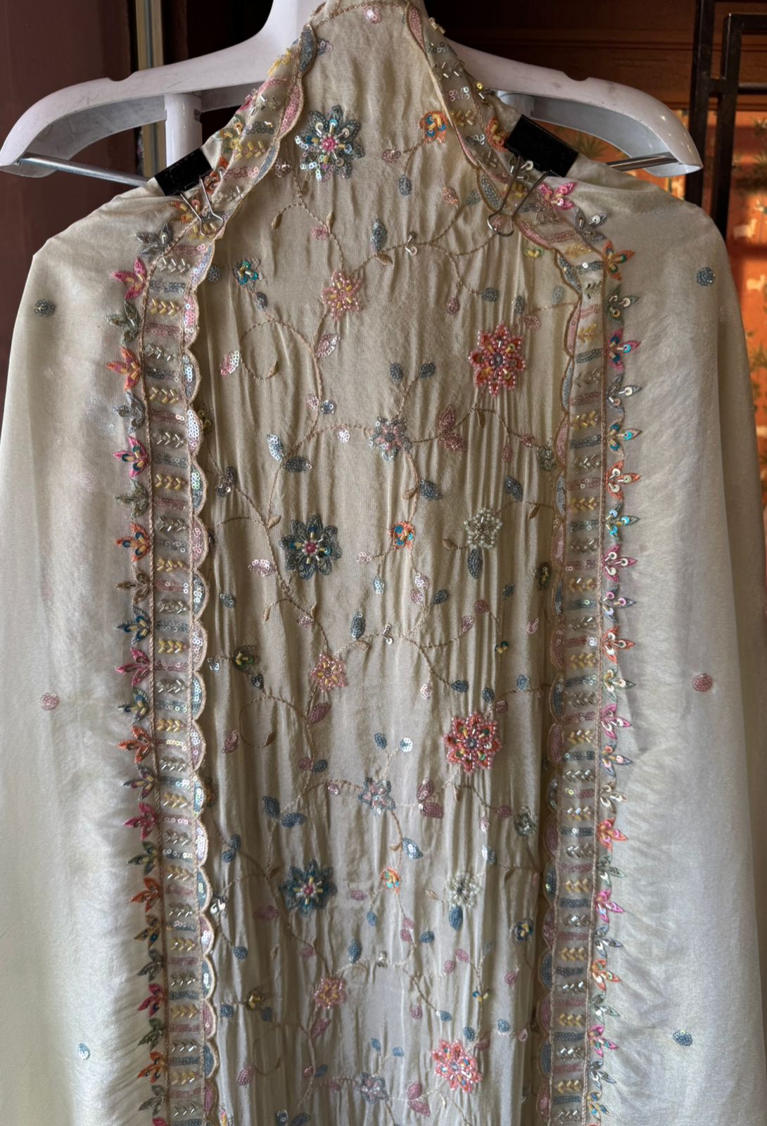 Handwork pieces On pure shimmer tissue shirt