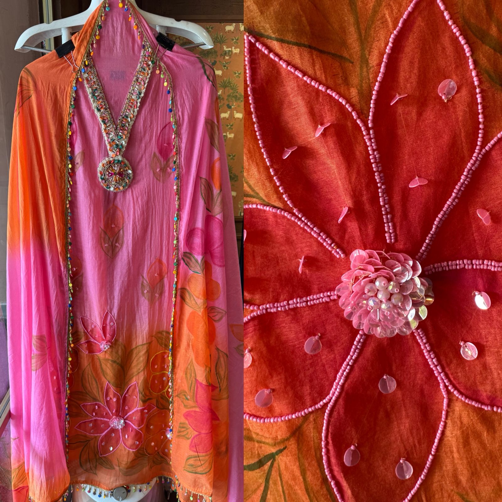 Ombré shaded Mul chanderi unstitched shirt