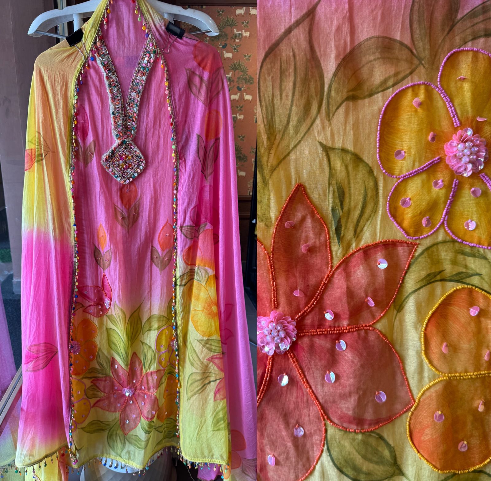 Ombré shaded Mul chanderi unstitched shirt