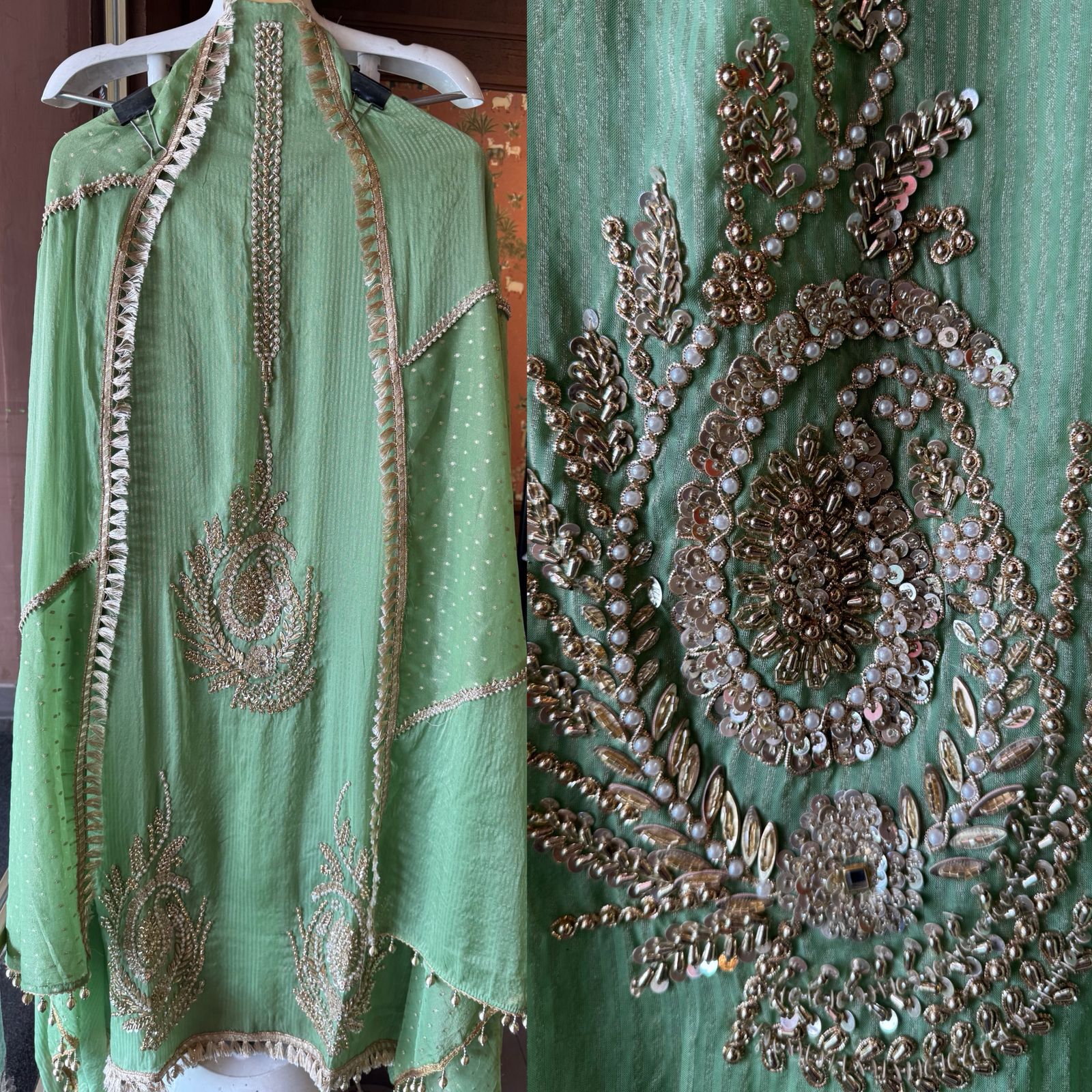 Self tissue striped shirt unstitched