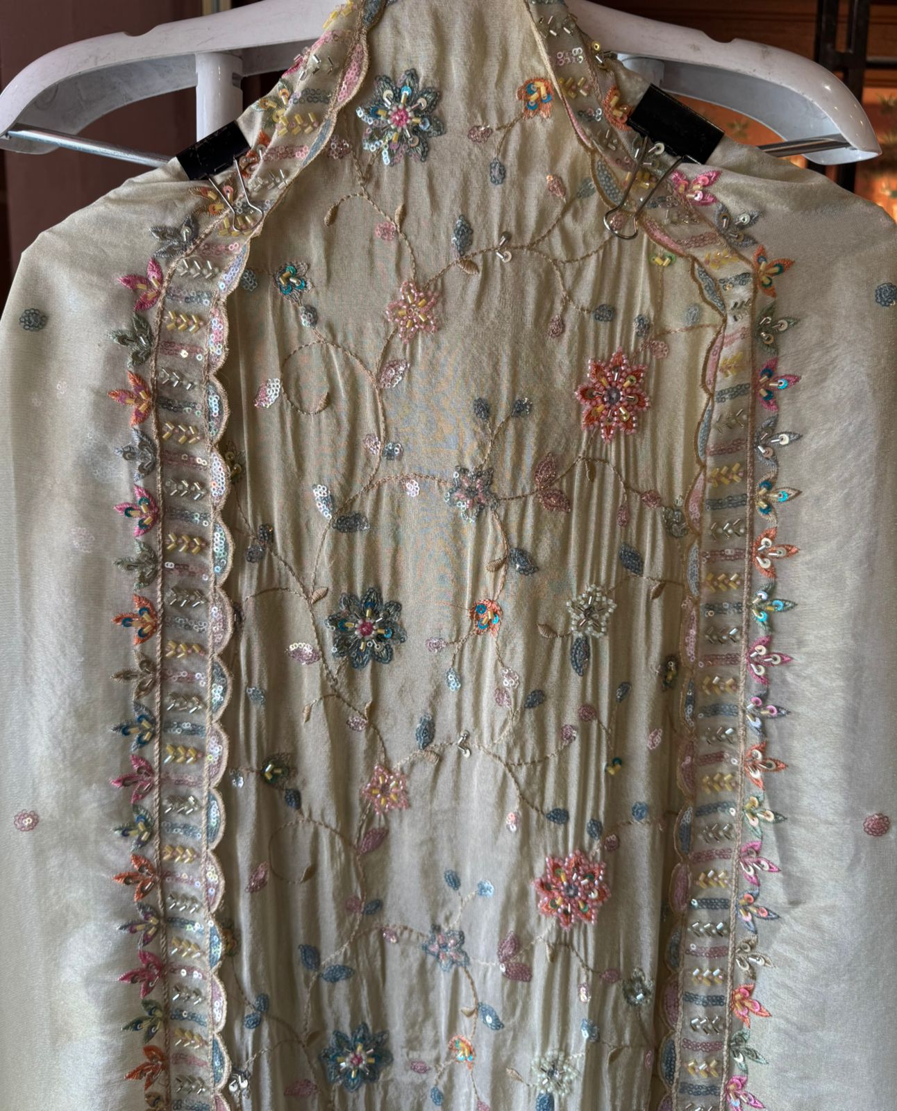 Handwork pieces On pure shimmer tissue shirt