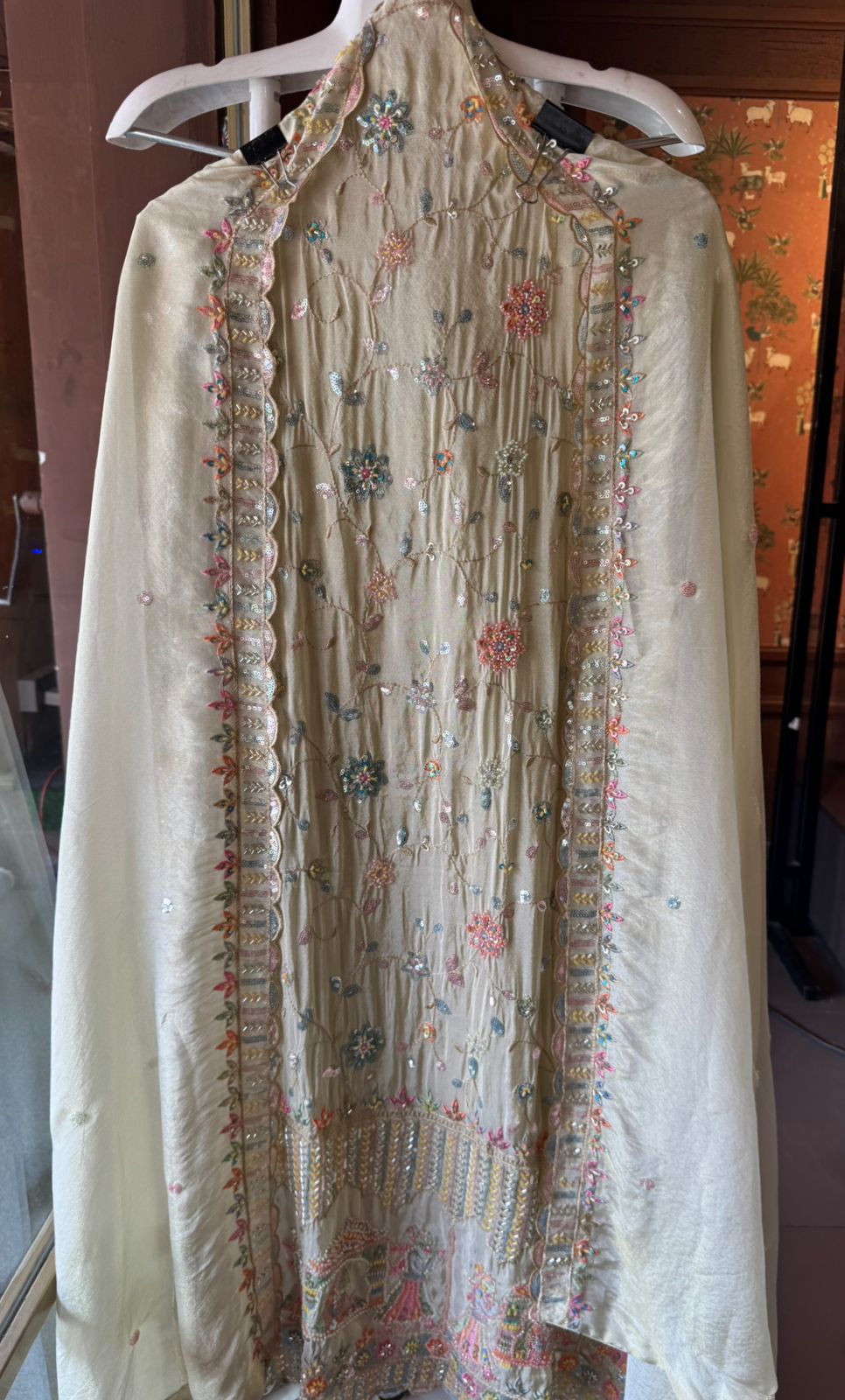 Handwork pieces On pure shimmer tissue shirt