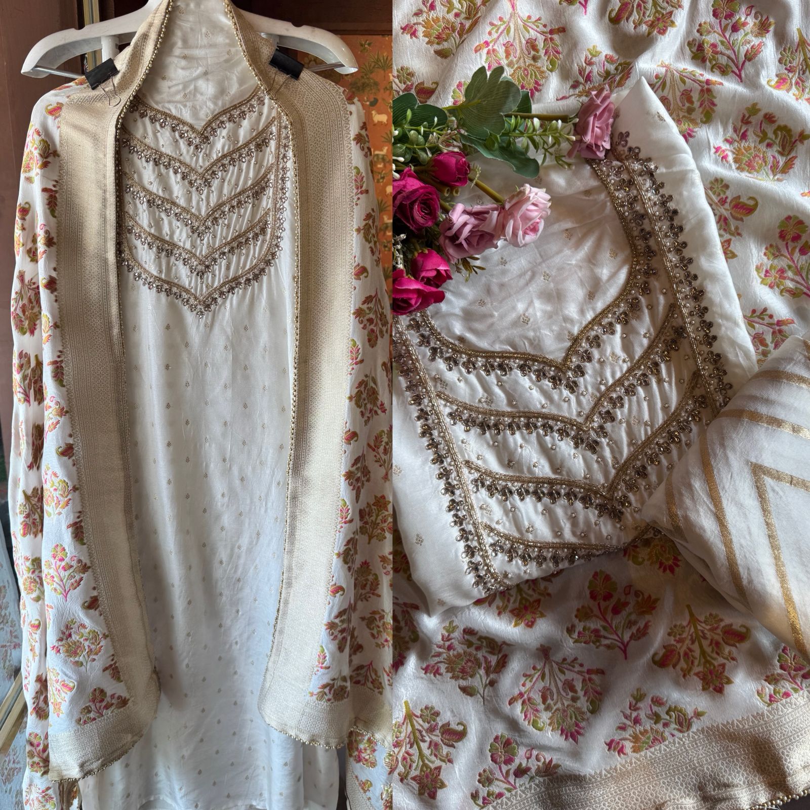 Self bootiedaar silk shirt Unstitched shirt