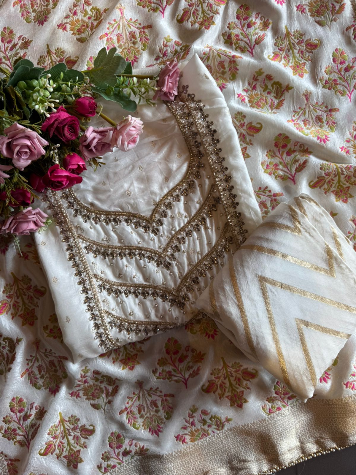 Self bootiedaar silk shirt Unstitched shirt