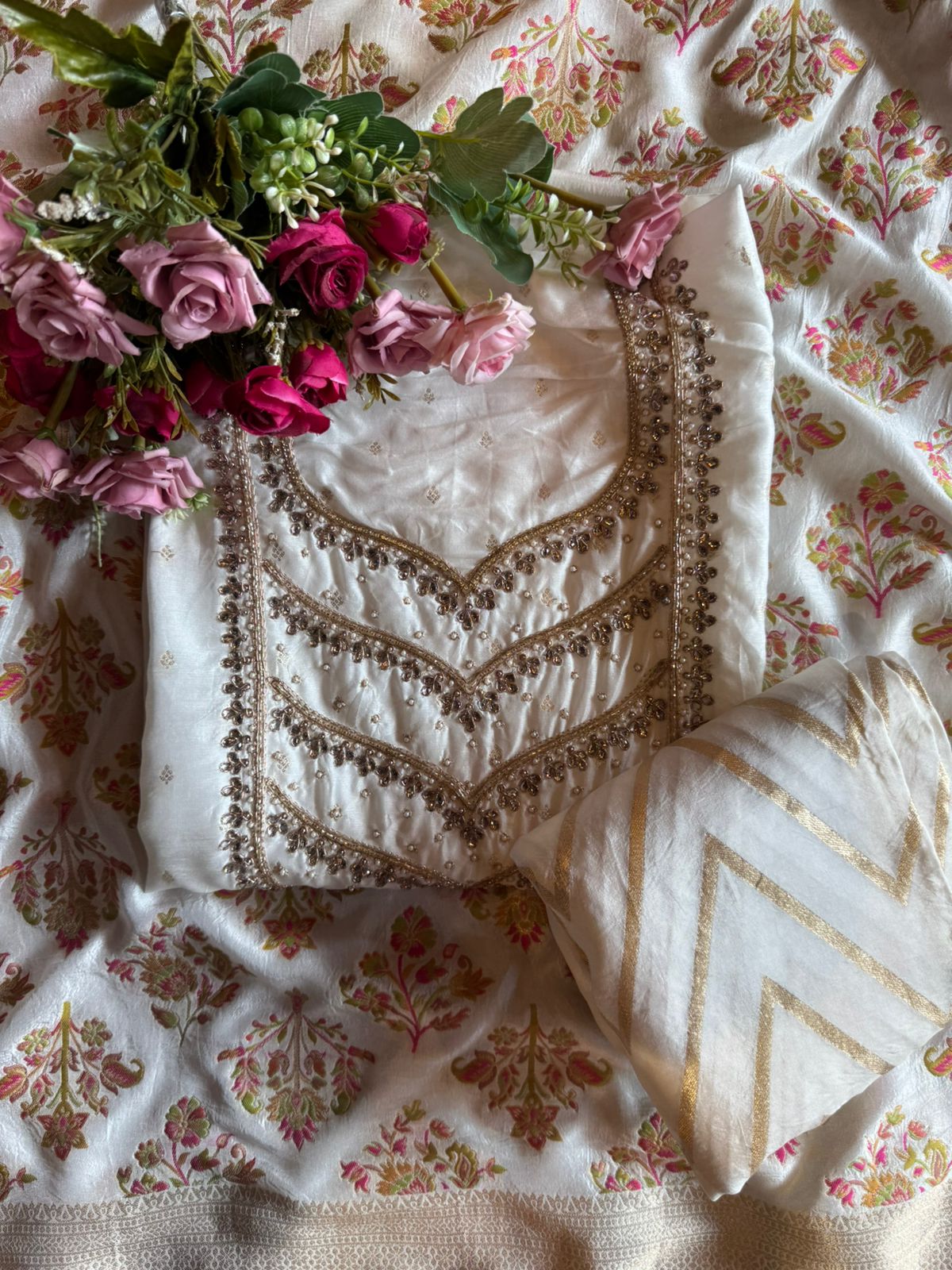 Self bootiedaar silk shirt Unstitched shirt