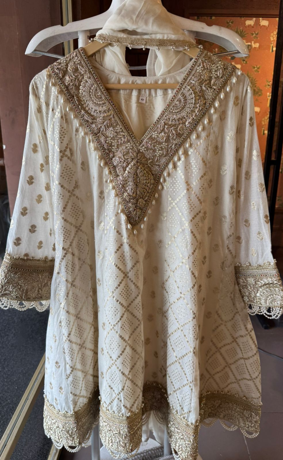 Mul chanderi Stitched Anarkali