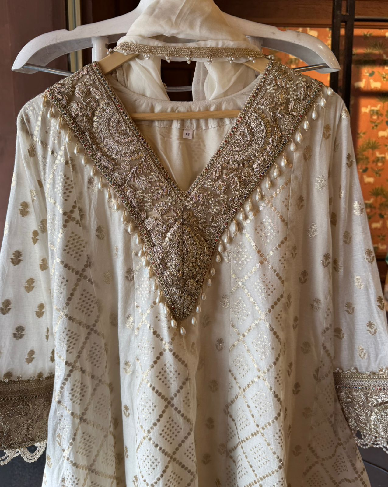Mul chanderi Stitched Anarkali