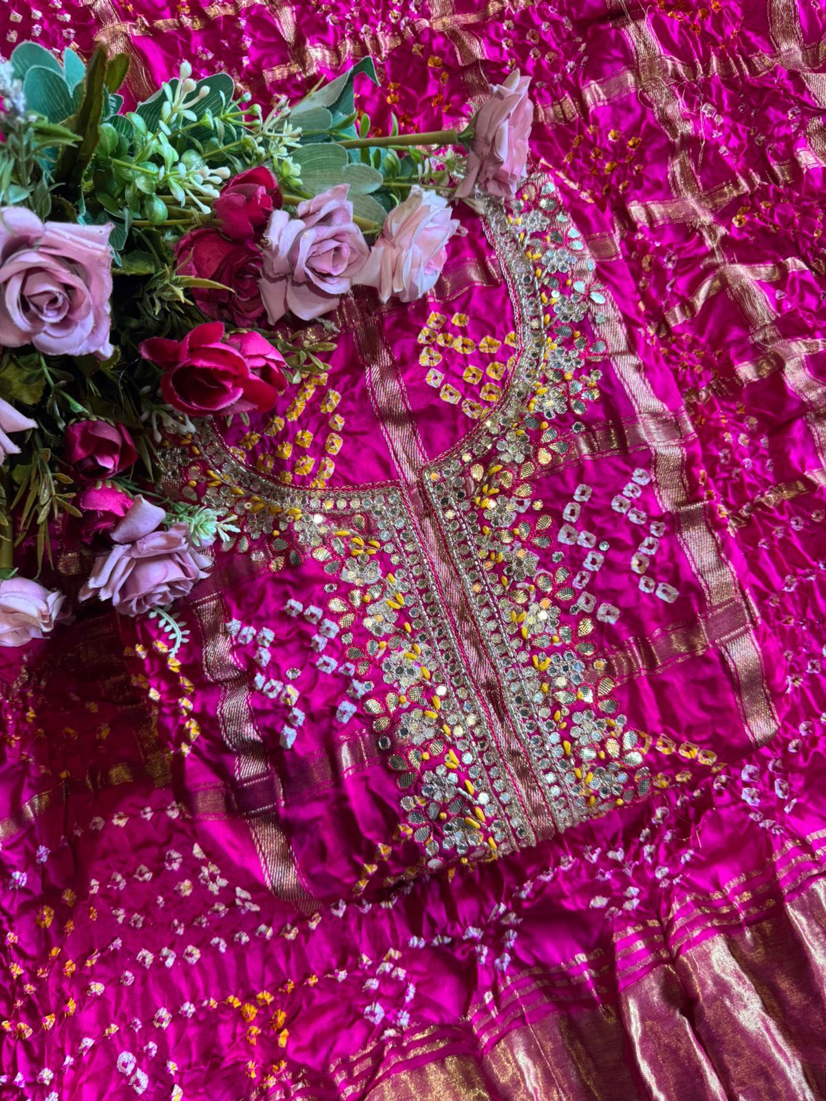 Crushed bandhani gajji silk Suits