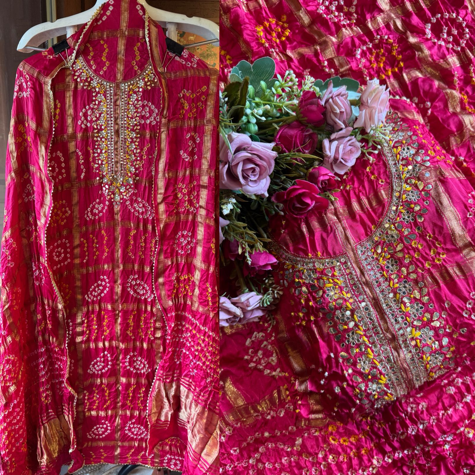 Crushed bandhani gajji silk Suits