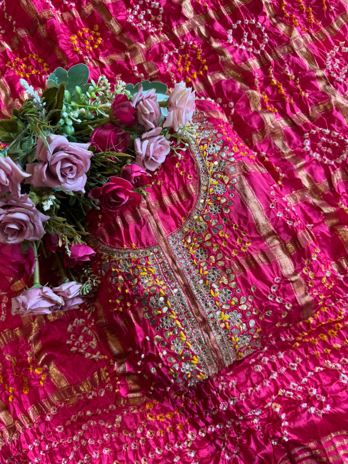 Crushed bandhani gajji silk Suits