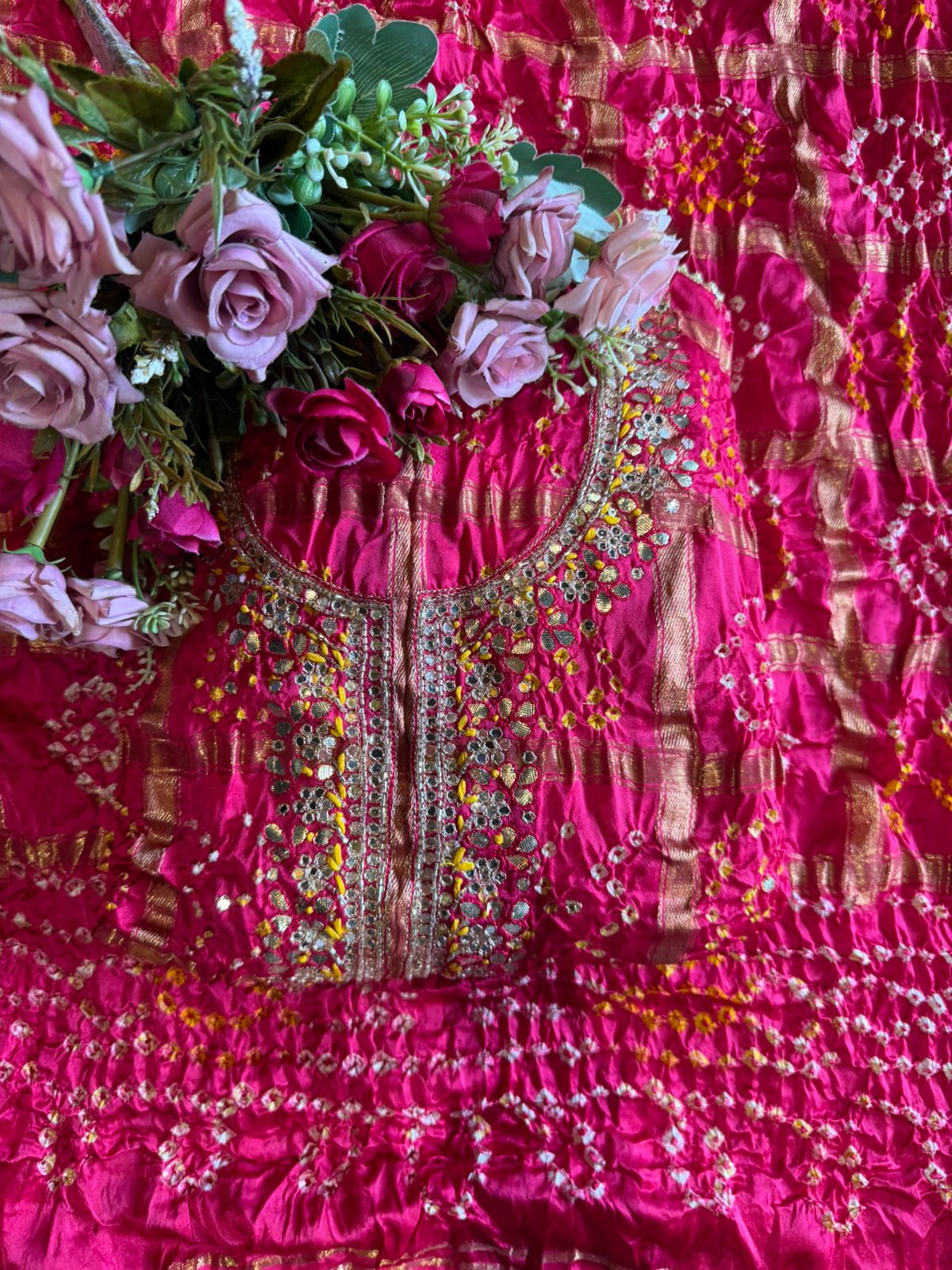 Crushed bandhani gajji silk Suits