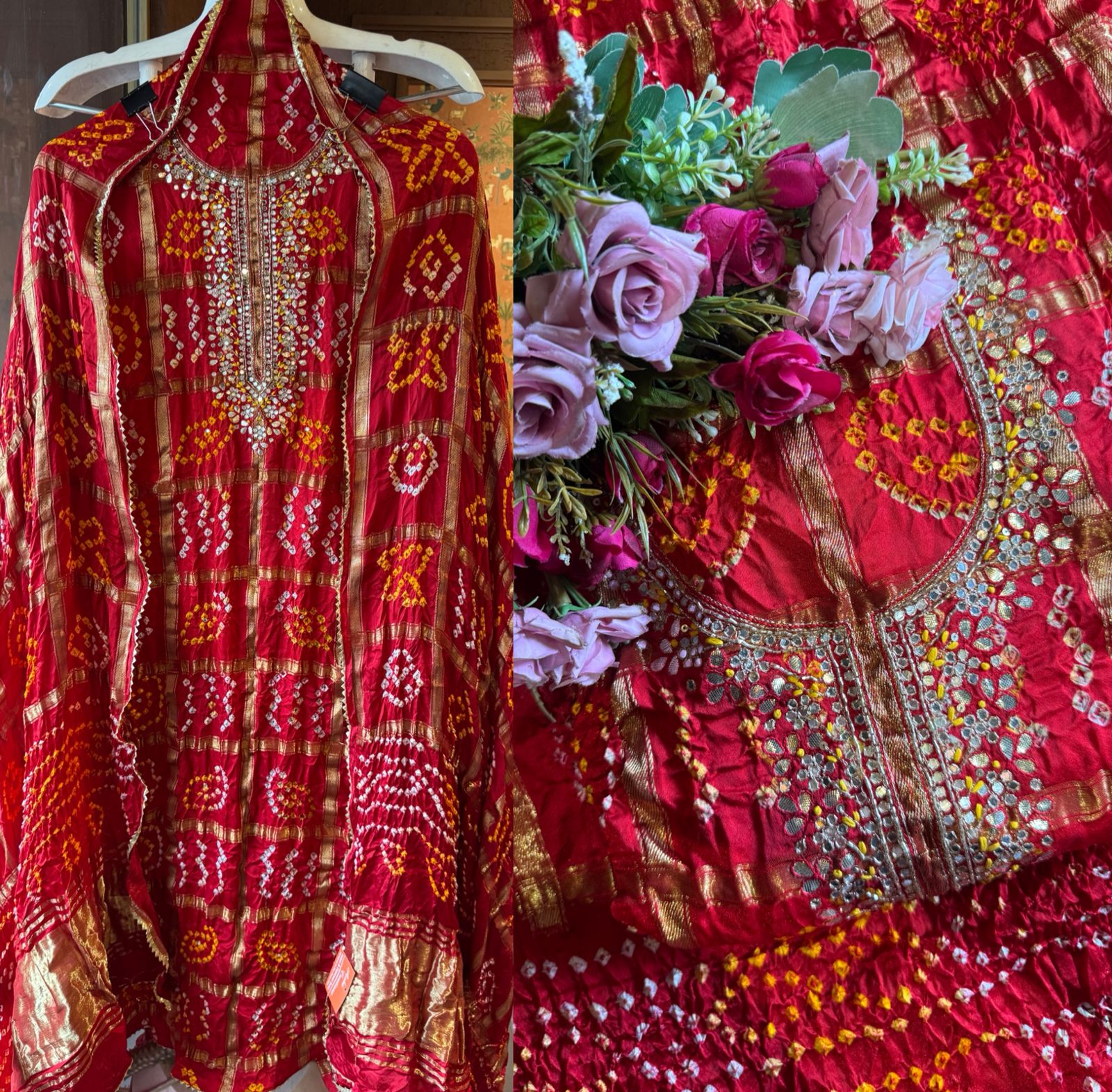 Crushed bandhani gajji silk Suits