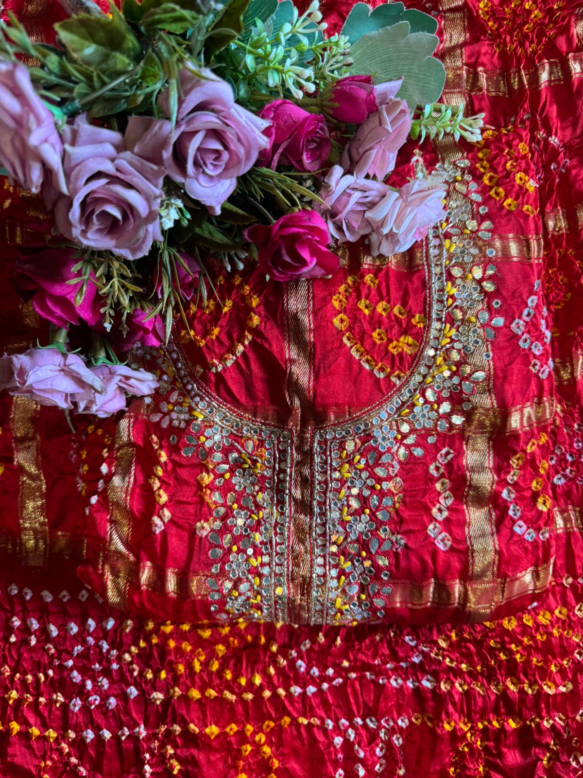 Crushed bandhani gajji silk Suits