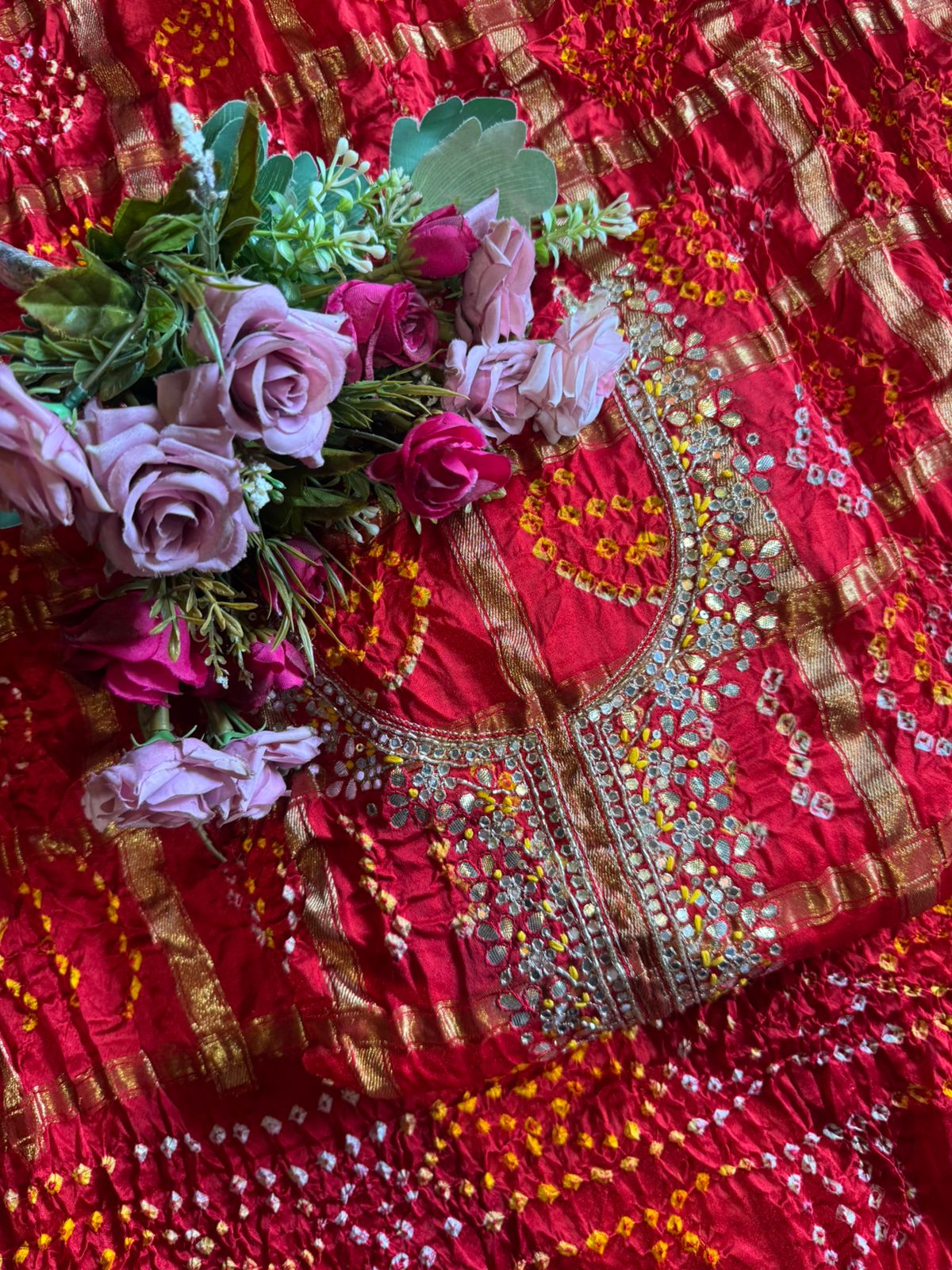 Crushed bandhani gajji silk Suits