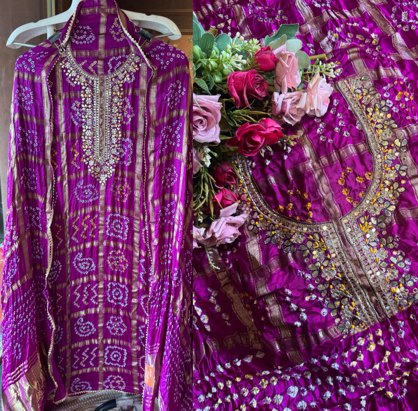 Crushed bandhani gajji silk Suits