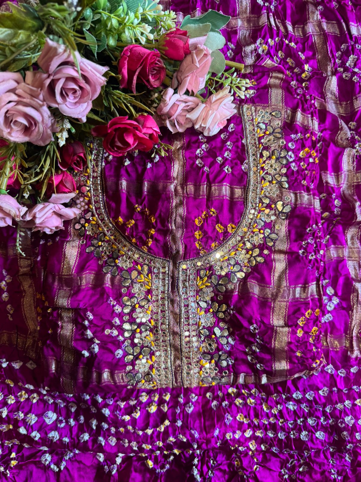 Crushed bandhani gajji silk Suits