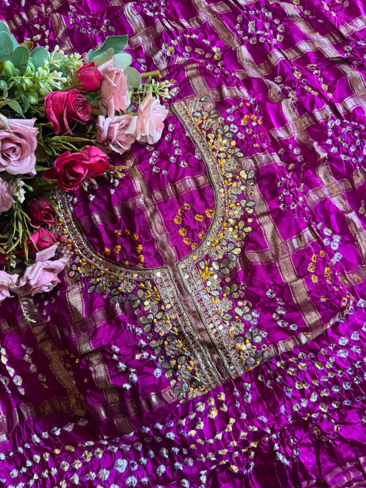Crushed bandhani gajji silk Suits