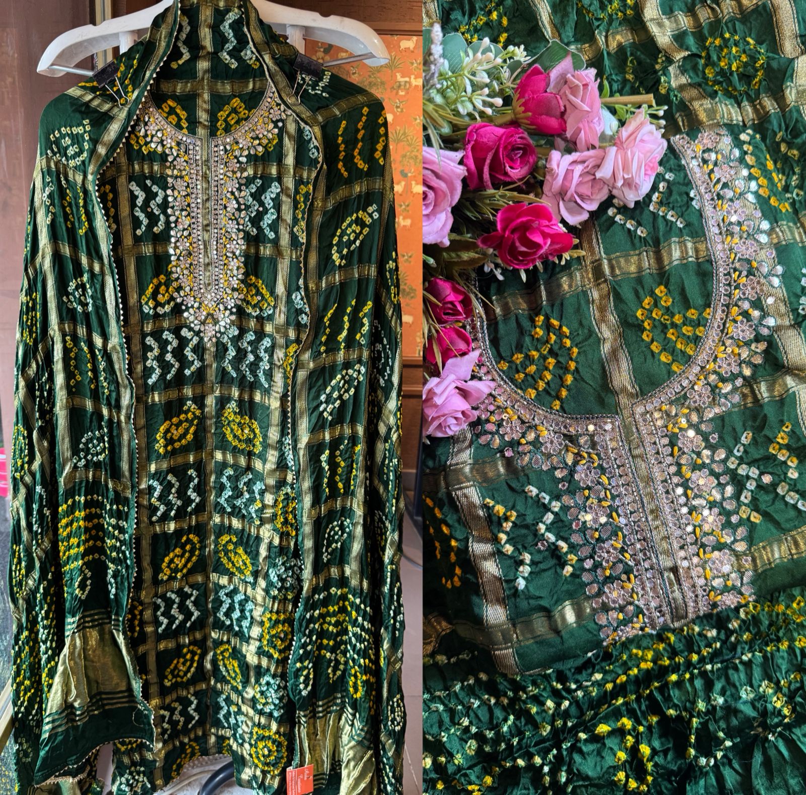 Crushed bandhani gajji silk Suits
