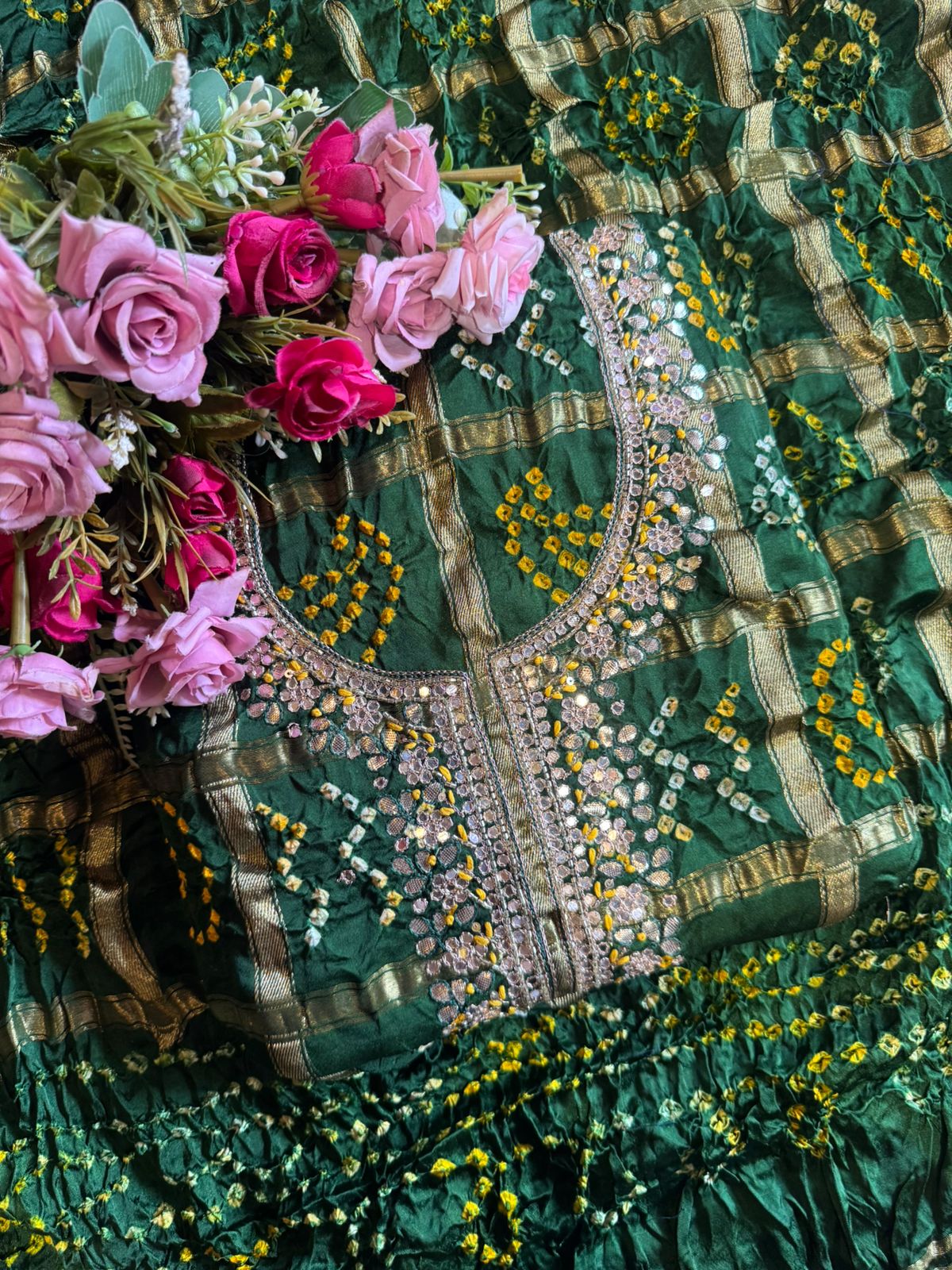 Crushed bandhani gajji silk Suits