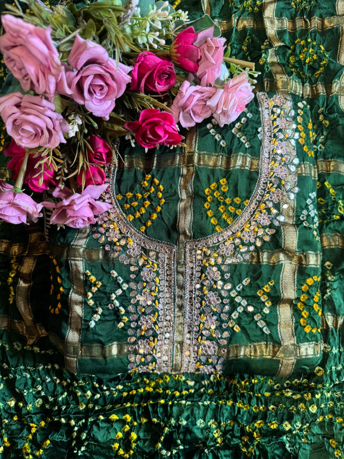 Crushed bandhani gajji silk Suits