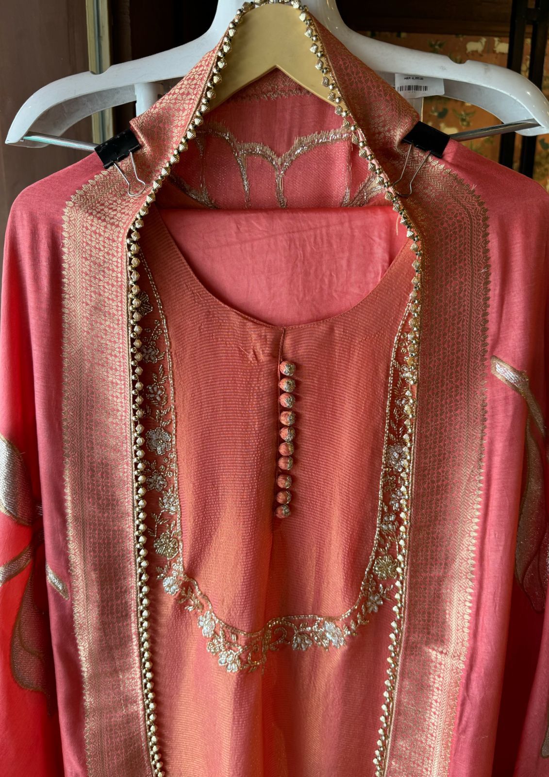 Self Tissue Kurta with Gold lurex Semi stitched shirt