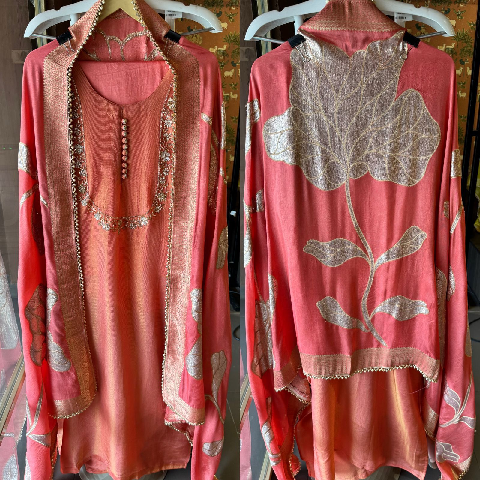 Self Tissue Kurta with Gold lurex Semi stitched shirt