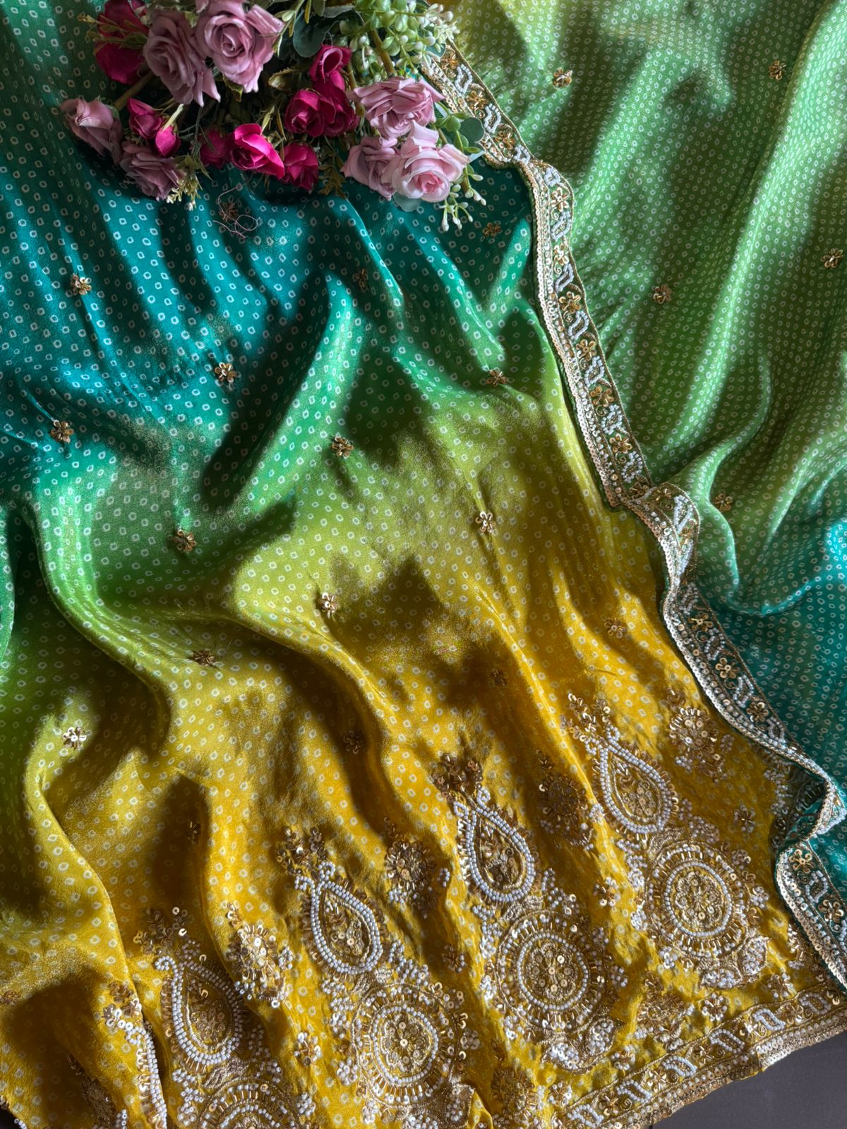 Shimmer soft tissue with lovely ombré effect with bandhani print