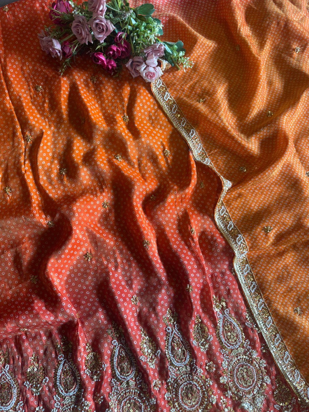 Shimmer soft tissue with lovely ombré effect with bandhani print