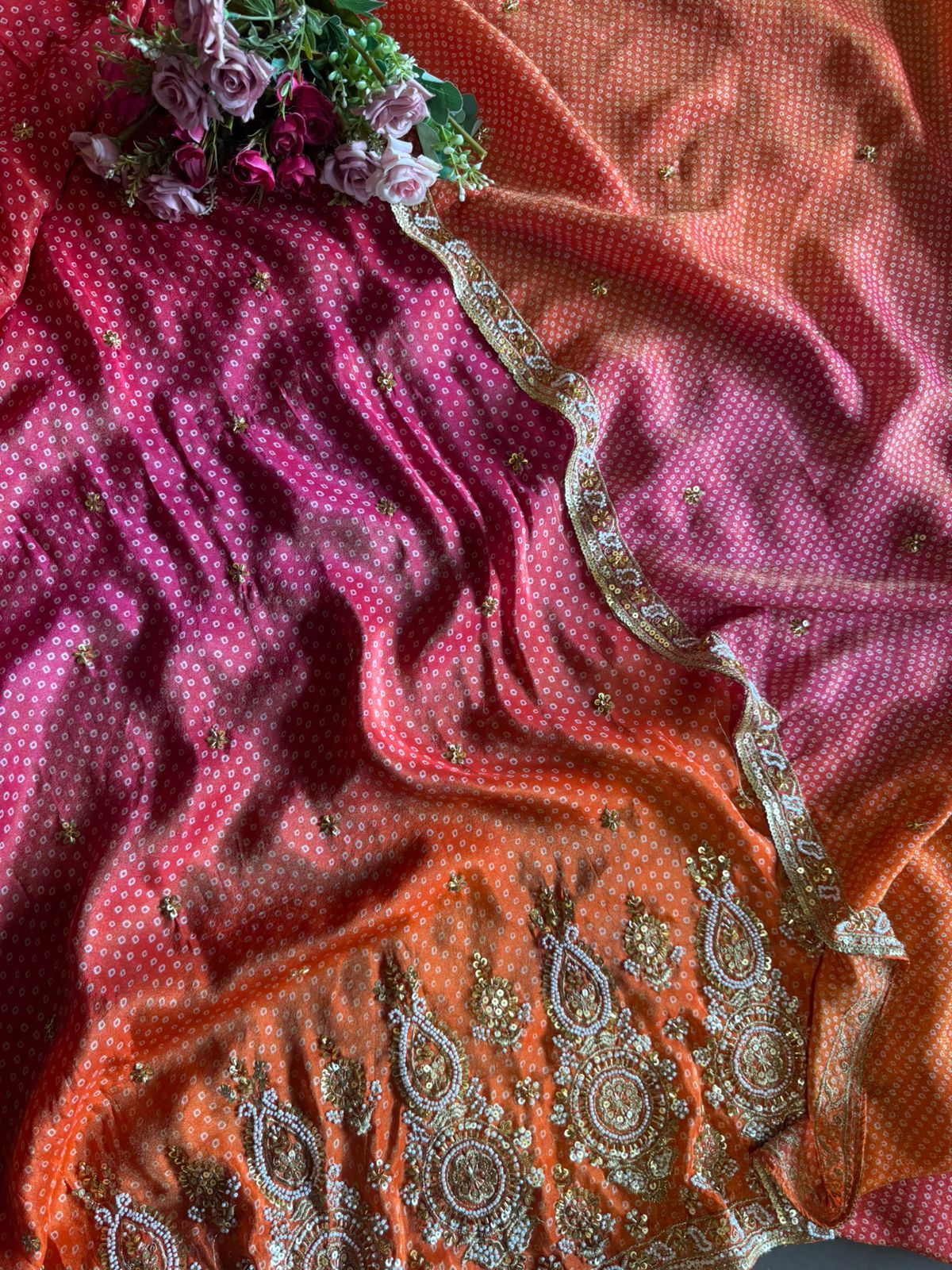 Shimmer soft tissue with lovely ombré effect with bandhani print