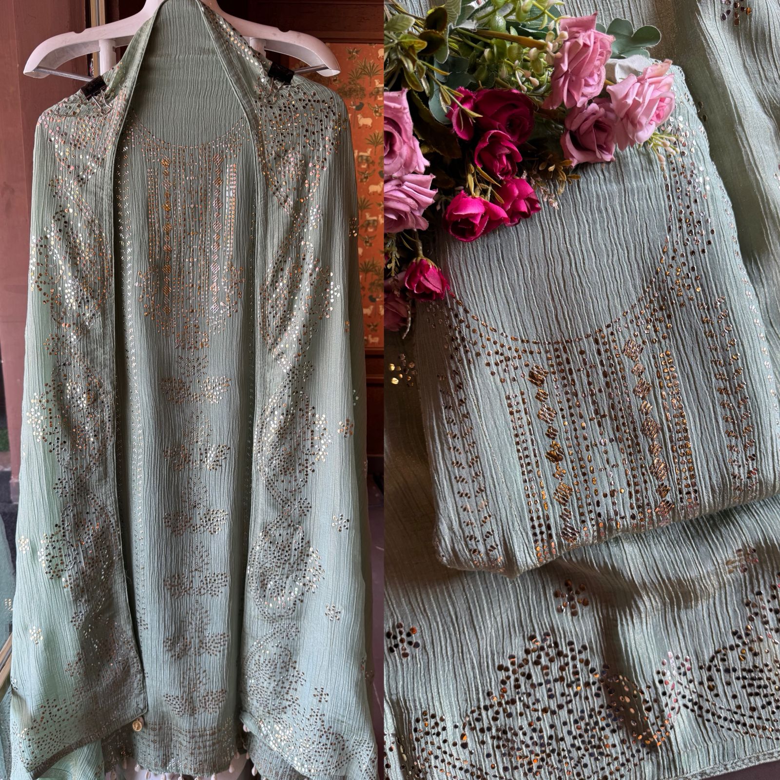 Pure crushed tissue Unstitched Kurta