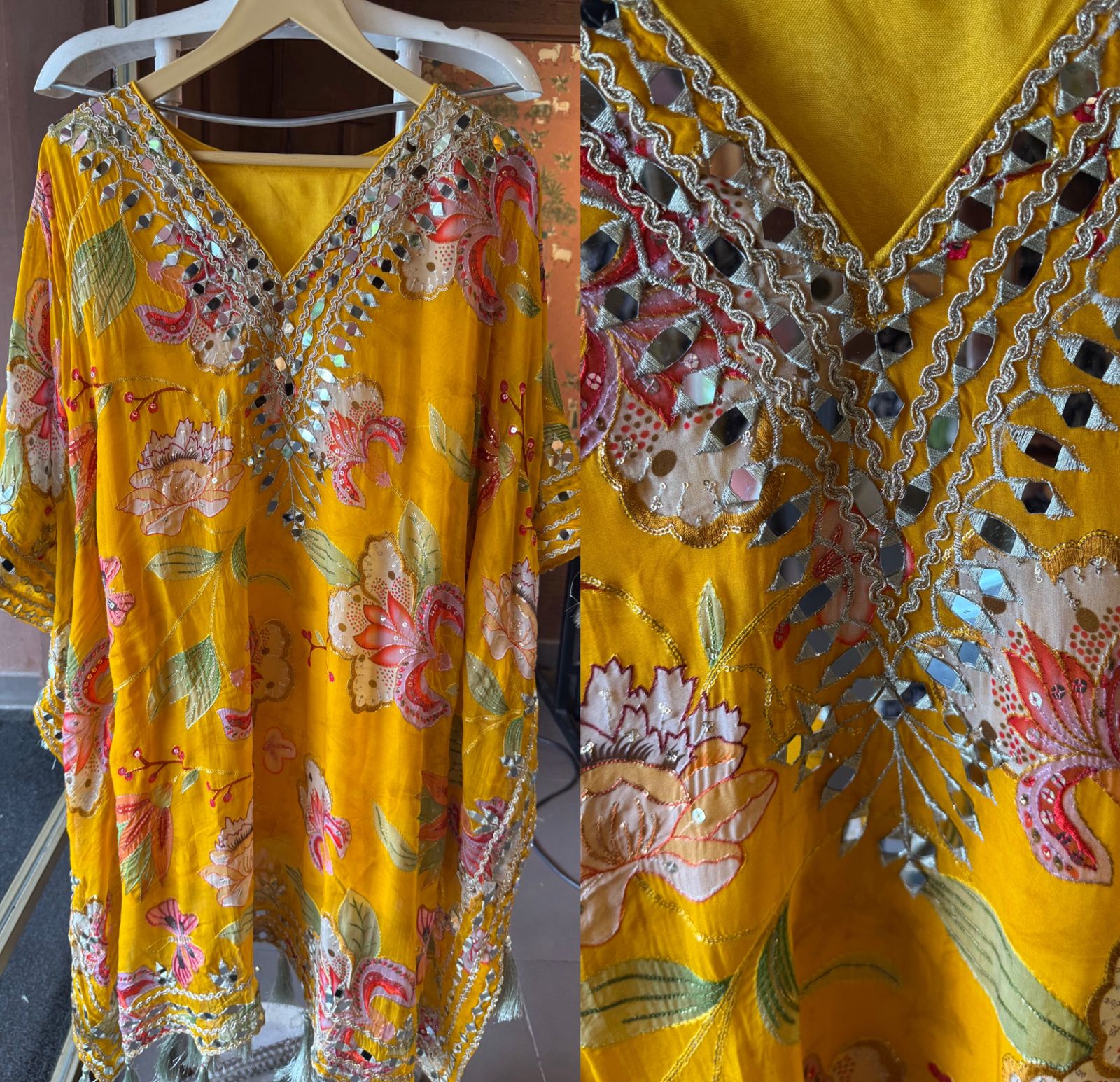 Soft organza  stitched kaaftan set