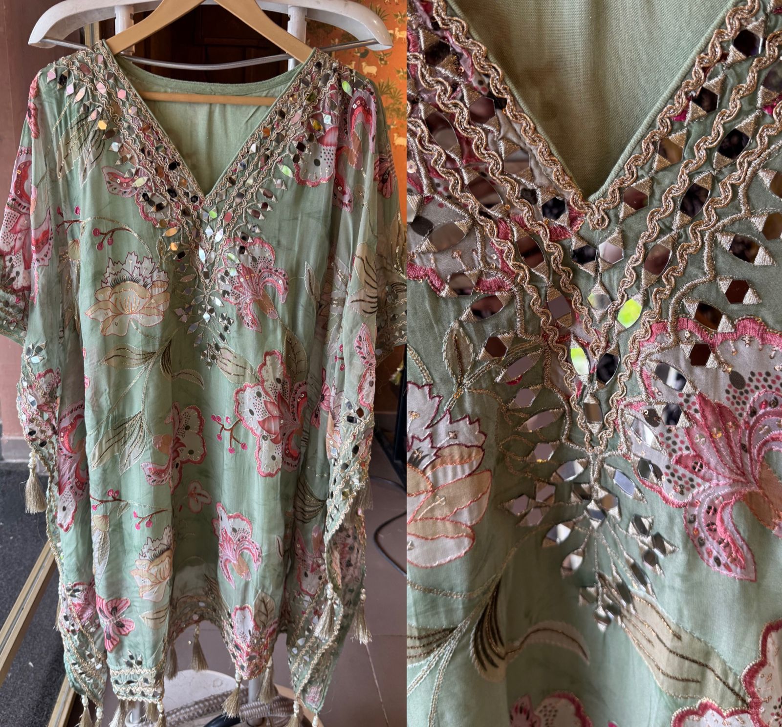 Soft organza  stitched kaaftan set