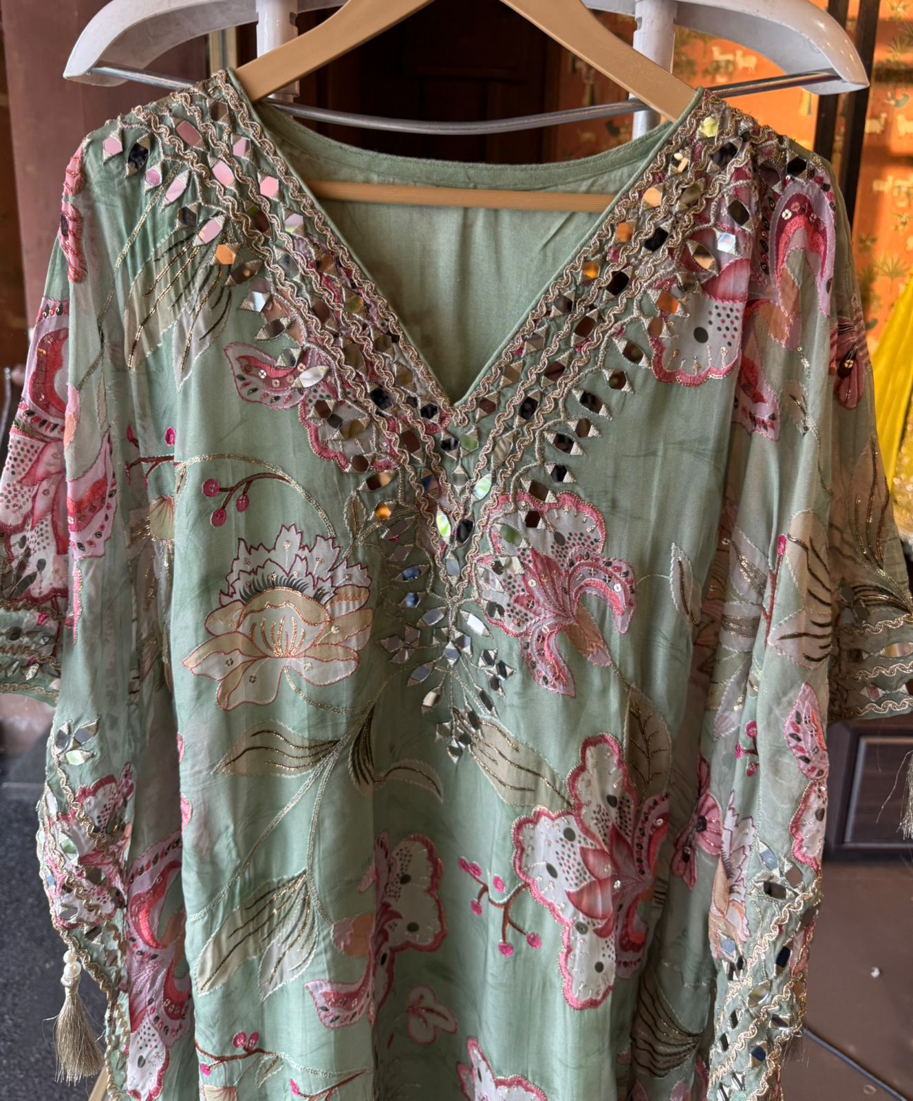 Soft organza  stitched kaaftan set