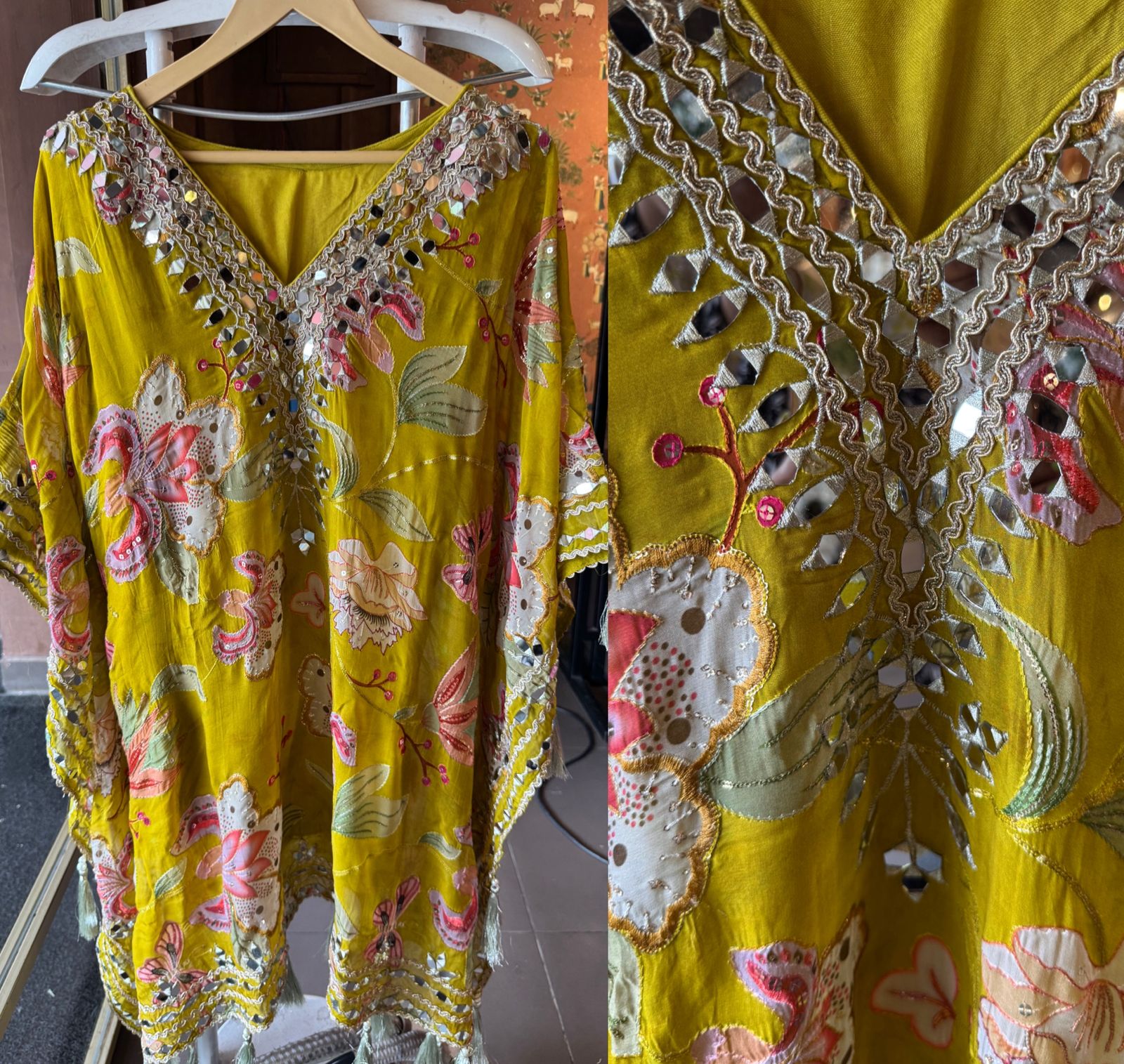 Soft organza  stitched kaaftan set