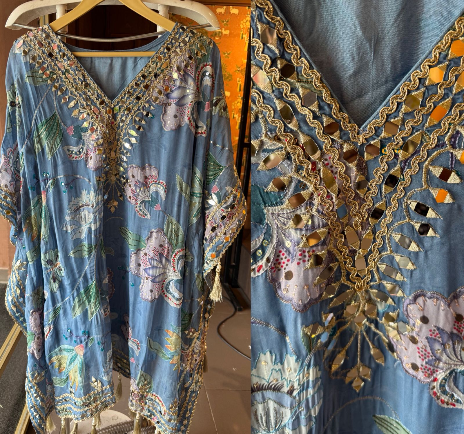 Soft organza  stitched kaaftan set