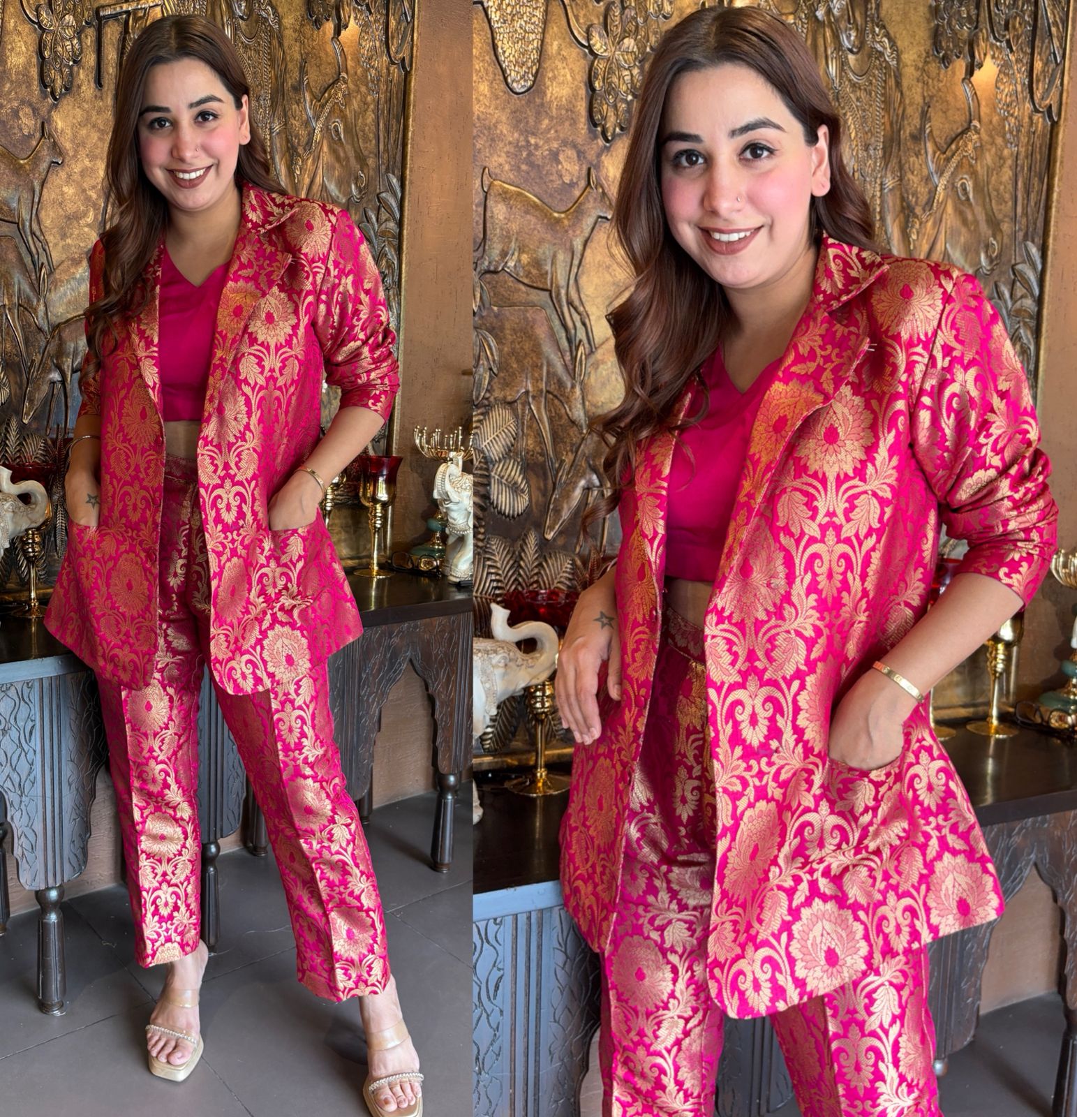 Rich brocade blazer set with silk Zari weavings
