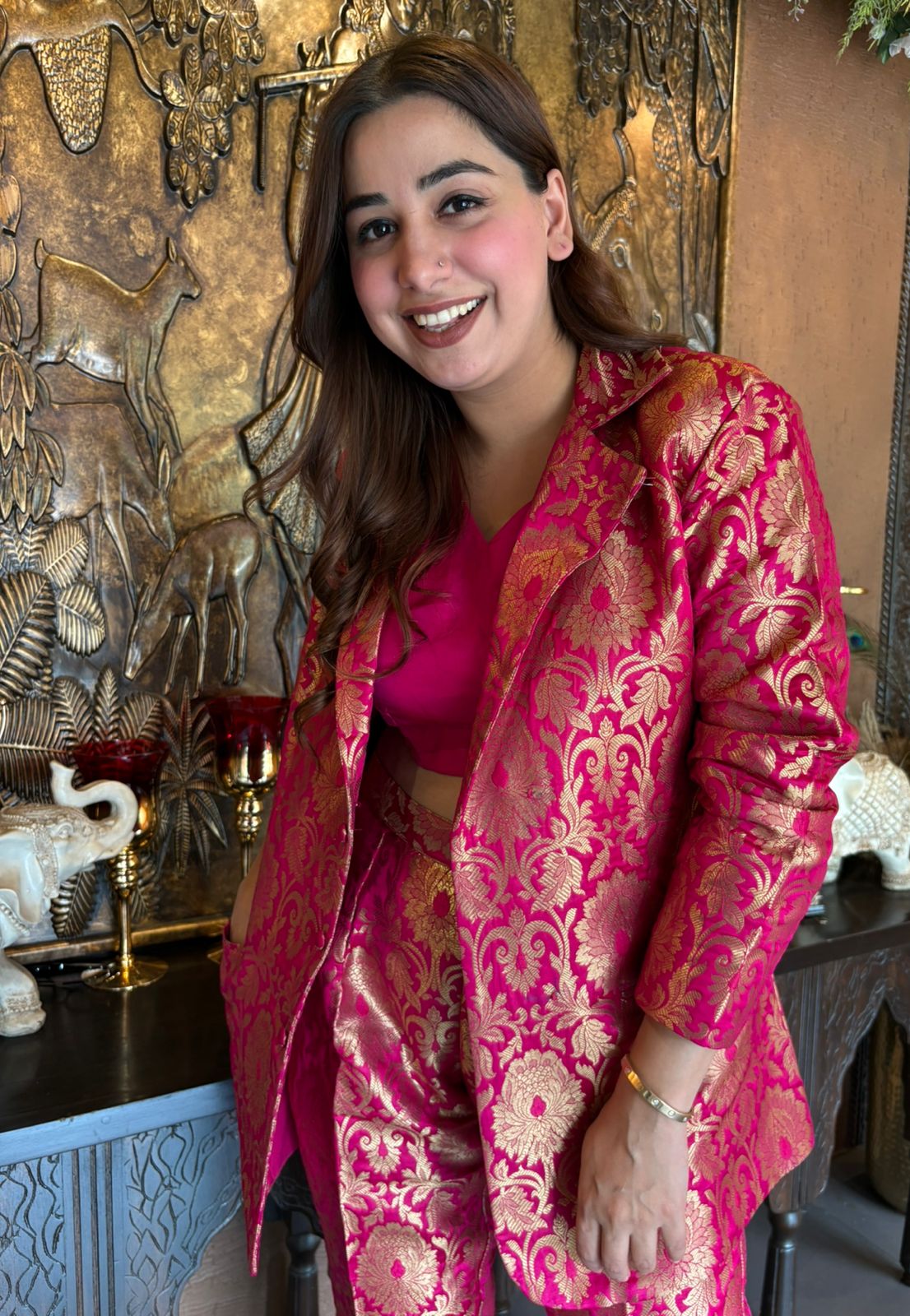 Rich brocade blazer set with silk Zari weavings