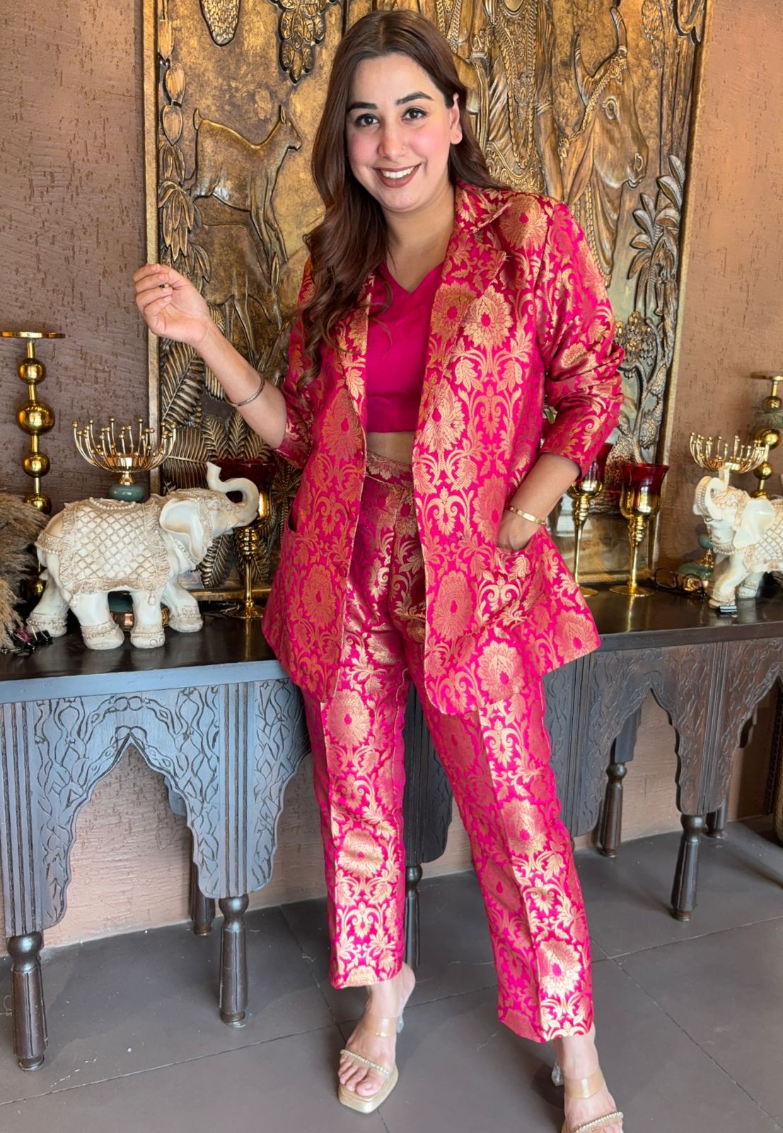 Rich brocade blazer set with silk Zari weavings