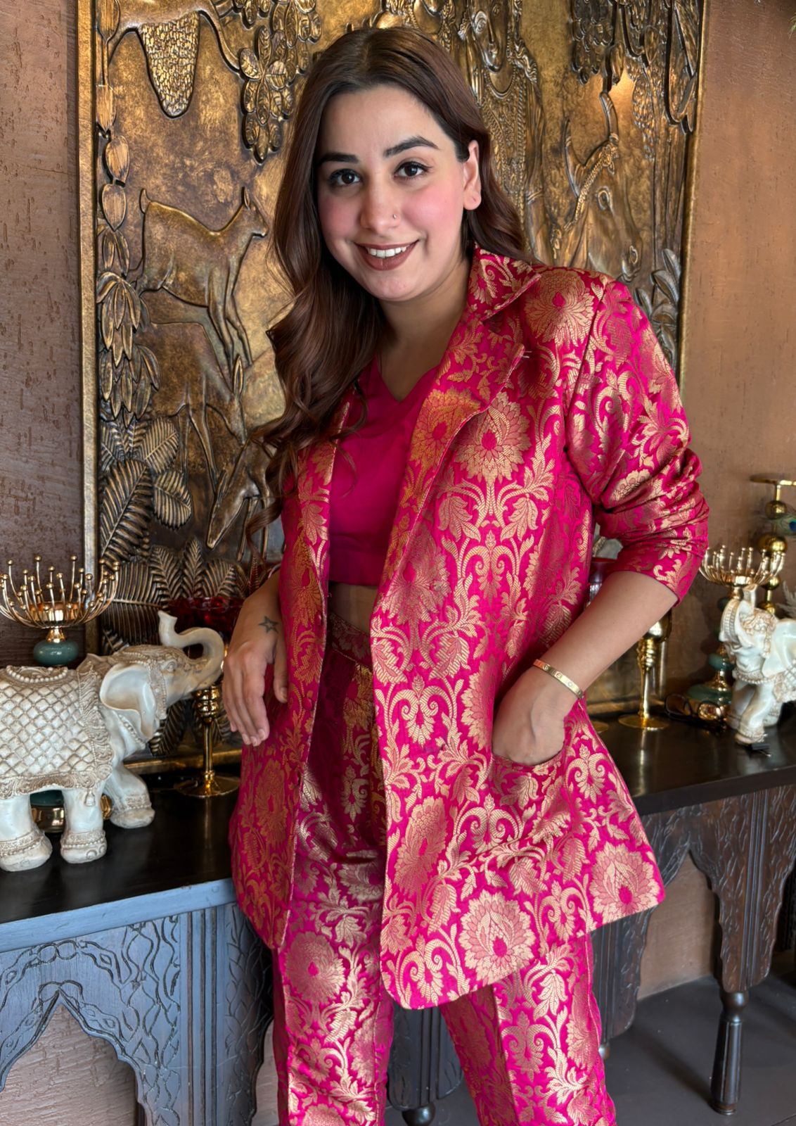 Rich brocade blazer set with silk Zari weavings