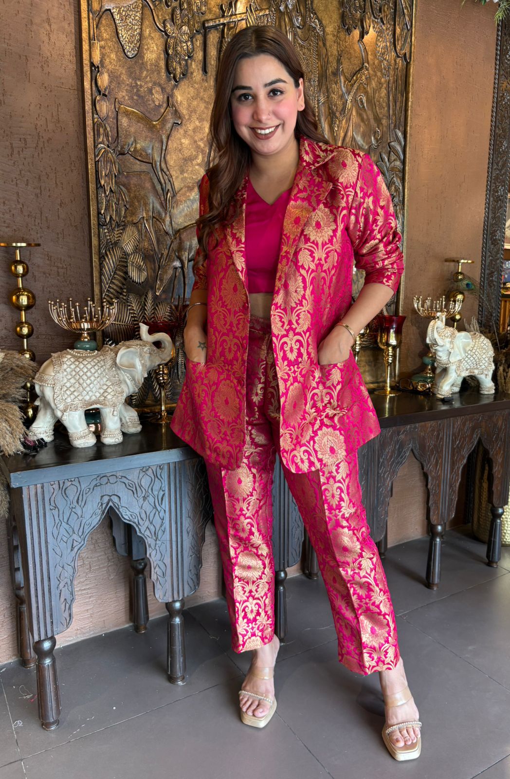 Rich brocade blazer set with silk Zari weavings